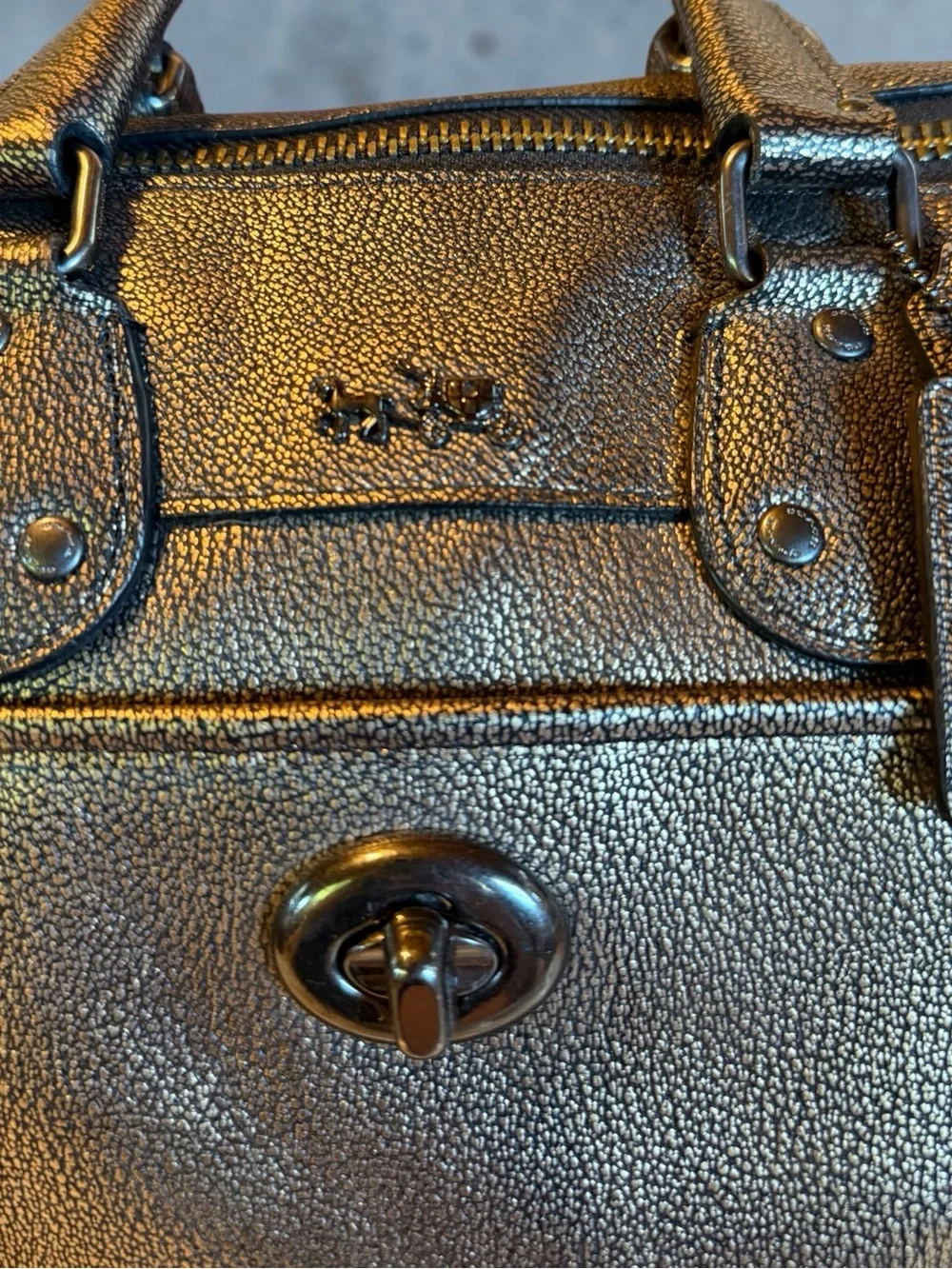 Coach Rhyder Metallic Leather Satchel with Gunmetal-tone Hardware